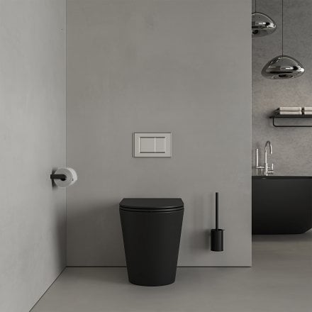 Faro Matt Black Back To Wall Rimless Toilet with Concealed Cistern and Chrome Flush Plate