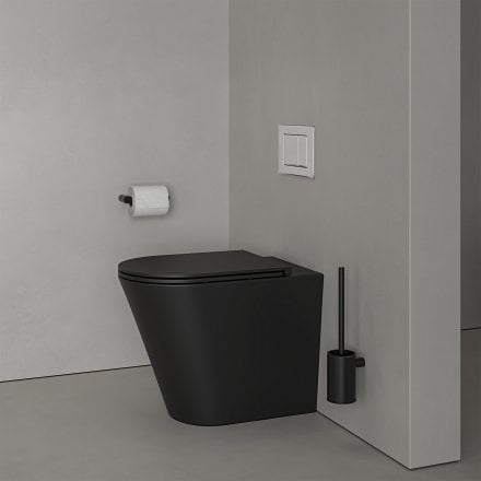 Faro Matt Black Back To Wall Rimless Toilet with Concealed Cistern and Chrome Flush Plate