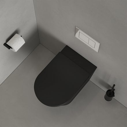 Faro Matt Black Back To Wall Rimless Toilet with Concealed Cistern and Chrome Flush Plate