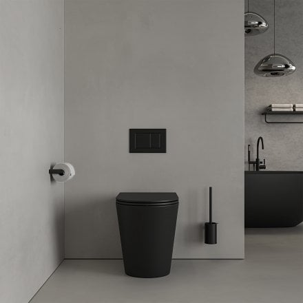 Faro Matt Black Back To Wall Rimless Toilet with Concealed Cistern and Matt Black Flush Plate