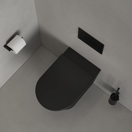 Faro Matt Black Back To Wall Rimless Toilet with Concealed Cistern and Matt Black Flush Plate
