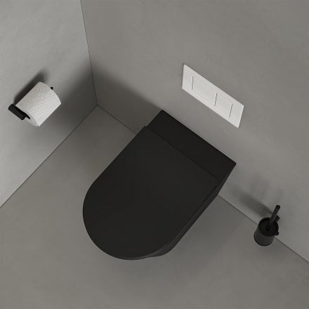 Faro Matt Black Back To Wall Rimless Toilet with Concealed Cistern and Matt White Flush Plate