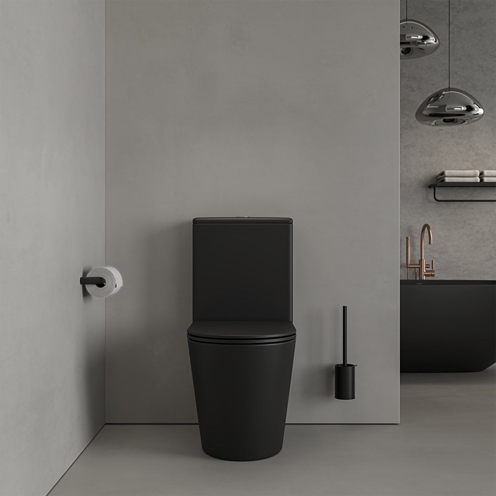 Faro Matt Black Close Coupled Toilet with Brushed Copper Push Button Flush