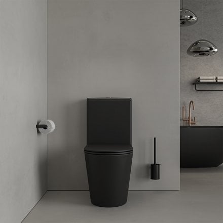 Faro Matt Black Close Coupled Toilet with Brushed Copper Push Button Flush
