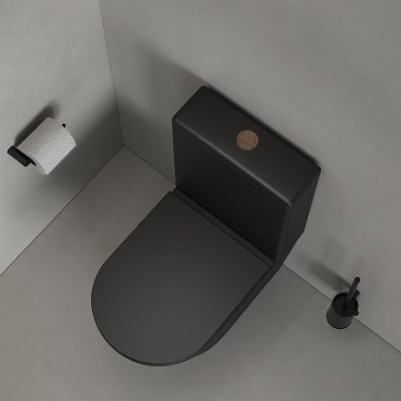 Faro Matt Black Close Coupled Toilet with Brushed Copper Push Button Flush