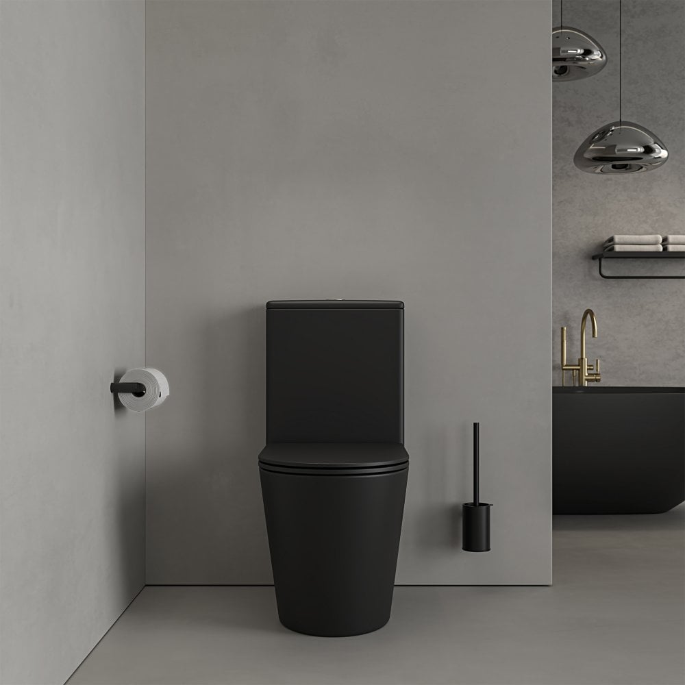 Faro Matt Black Close Coupled Toilet with Brushed Gold Push Button Flush