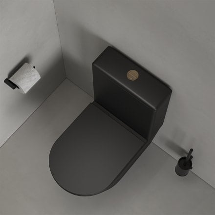 Faro Matt Black Close Coupled Toilet with Brushed Gold Push Button Flush