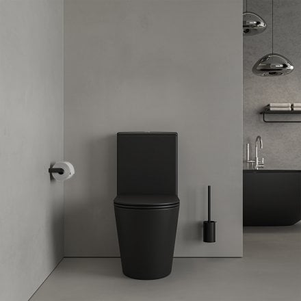 Faro Matt Black Close Coupled Toilet with Chrome Push Button Flush