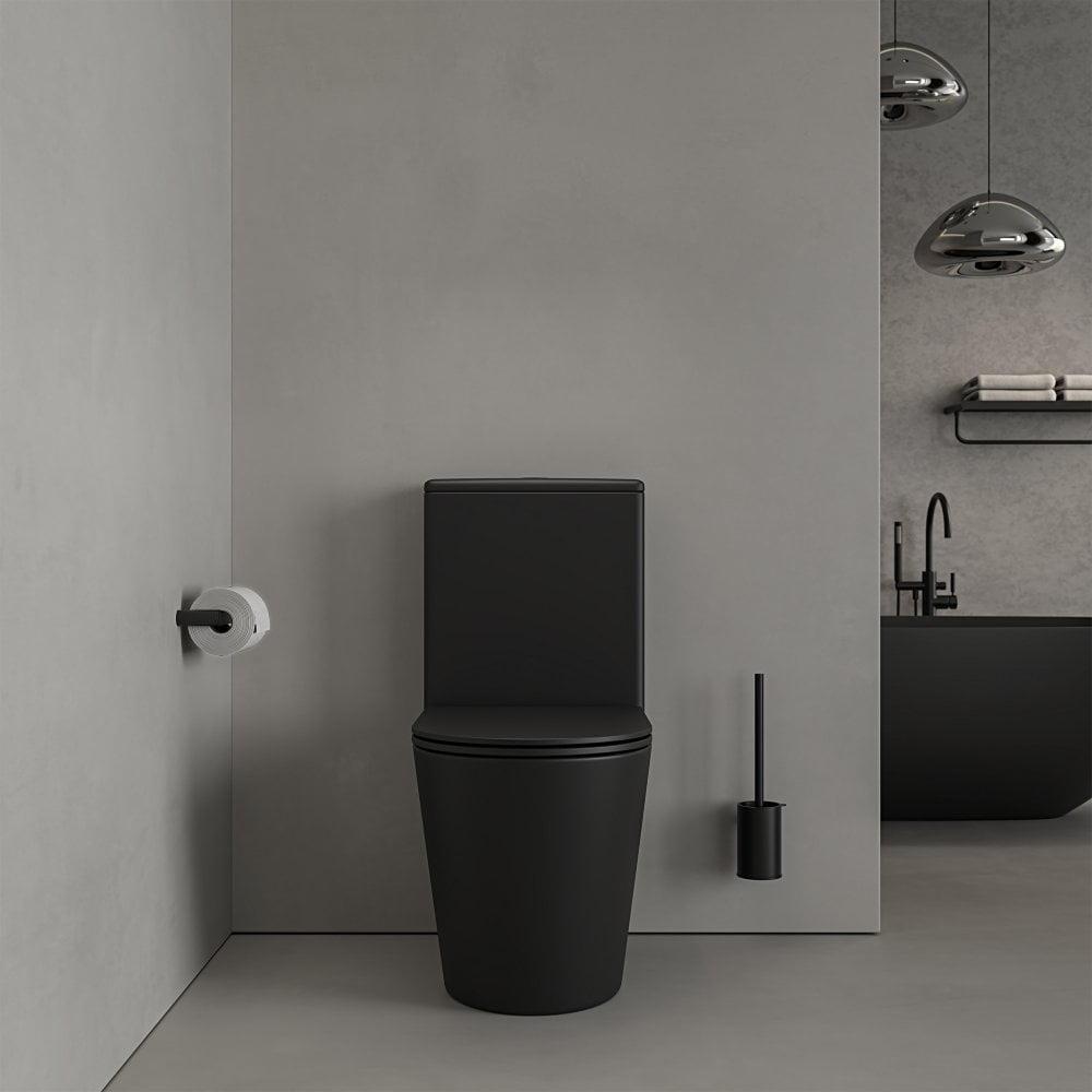 Faro Matt Black Close Coupled Toilet with Matt Black Push Button Flush