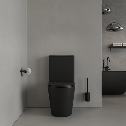 Faro Matt Black Close Coupled Toilet with Matt Black Push Button Flush