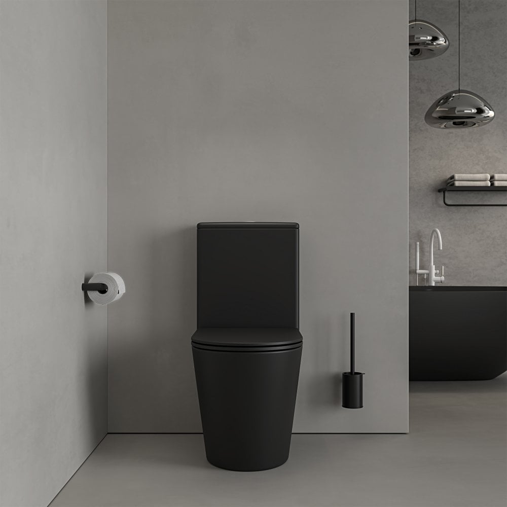 Faro Matt Black Close Coupled Toilet with Matt White Push Button Flush