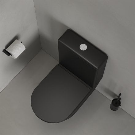 Faro Matt Black Close Coupled Toilet with Matt White Push Button Flush