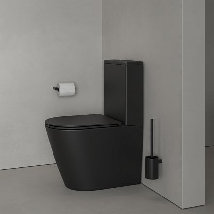 Faro Matt Black Close Coupled Toilet with Matt White Push Button Flush