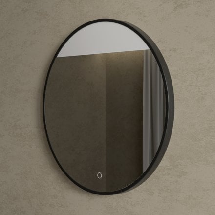 Faro Matt Black Round Mirror with Light 800mm
