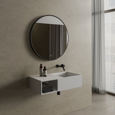 Faro Matt Black Round Mirror with Light 800mm