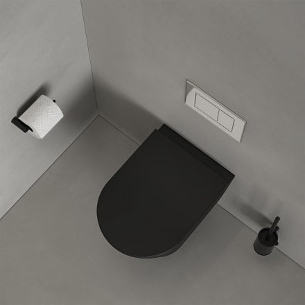 Faro Matt Black Wall Hung Rimless Toilet with Concealed Frame Cistern and Chrome Flush Plate