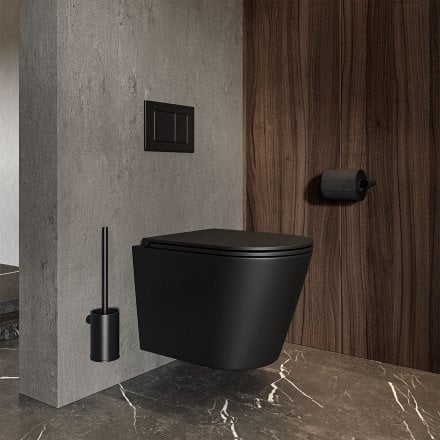 Faro Matt Black Wall Hung Rimless Toilet with Concealed Frame Cistern and Matt Black Flush Plate
