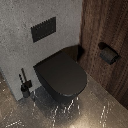 Faro Matt Black Wall Hung Rimless Toilet with Concealed Frame Cistern and Matt Black Flush Plate