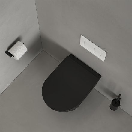 Faro Matt Black Wall Hung Rimless Toilet with Concealed Frame Cistern and Matt White Flush Plate