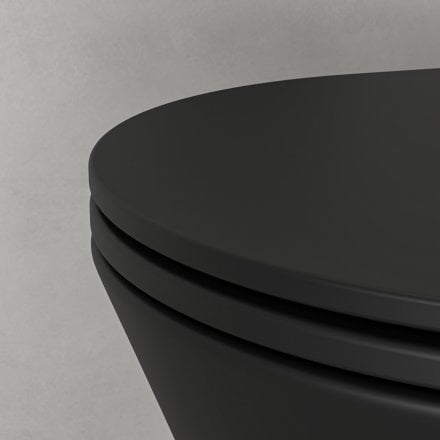 Faro Matt Black Wall Hung Rimless Toilet with Concealed Frame Cistern and Matt White Flush Plate