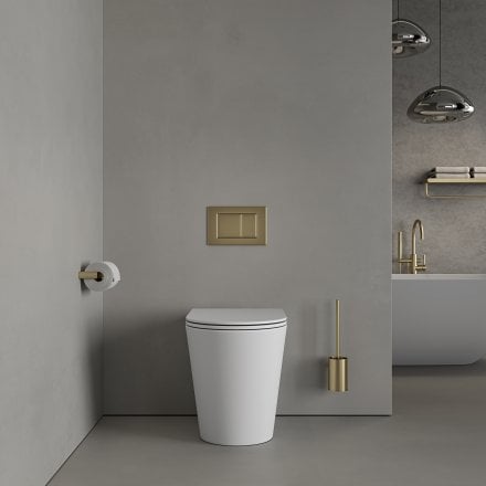 Faro Matt White Back To Wall Rimless Toilet with Concealed Cistern and Brushed Gold Flush Plate