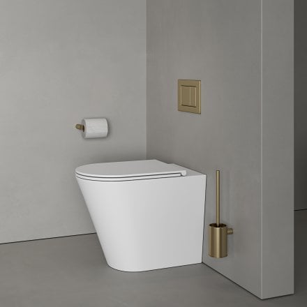 Faro Matt White Back To Wall Rimless Toilet with Concealed Cistern and Brushed Gold Flush Plate