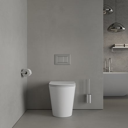 Faro Matt White Back To Wall Rimless Toilet with Concealed Cistern and Brushed Stainless Flush Plate