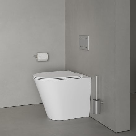 Faro Matt White Back To Wall Rimless Toilet with Concealed Cistern and Brushed Stainless Flush Plate
