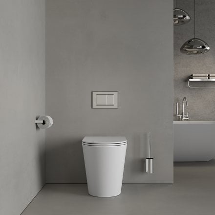 Faro Matt White Back To Wall Rimless Toilet with Concealed Cistern and Chrome Flush Plate