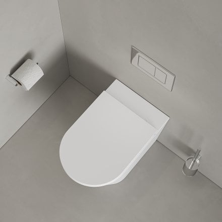 Faro Matt White Back To Wall Rimless Toilet with Concealed Cistern and Chrome Flush Plate