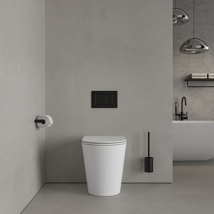 Faro Matt White Back To Wall Rimless Toilet with Concealed Cistern and Matt Black Flush Plate