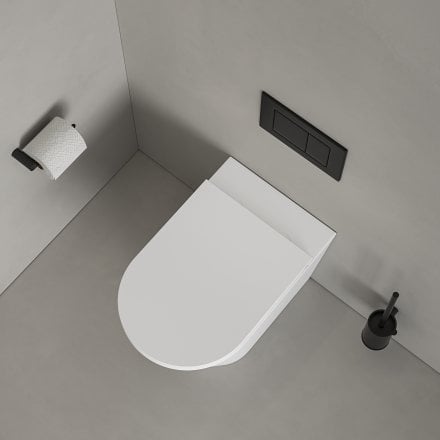 Faro Matt White Back To Wall Rimless Toilet with Concealed Cistern and Matt Black Flush Plate