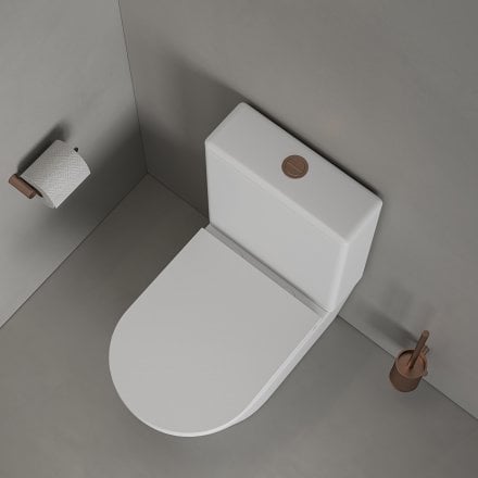 Faro Matt White Close Coupled Toilet with Brushed Copper Push Button Flush