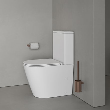 Faro Matt White Close Coupled Toilet with Brushed Copper Push Button Flush