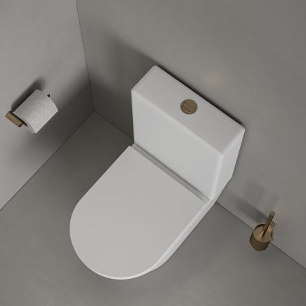 Faro Matt White Close Coupled Toilet with Brushed Gold Push Button Flush