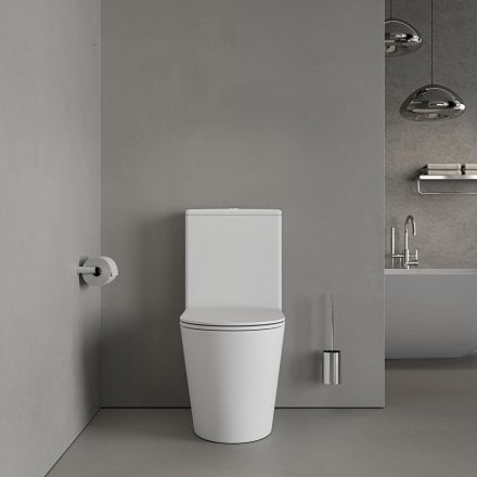 Faro Matt White Close Coupled Toilet with Chrome Push Button Flush