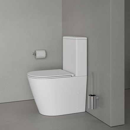 Faro Matt White Close Coupled Toilet with Chrome Push Button Flush