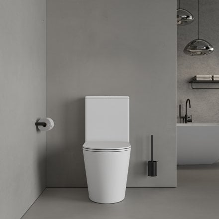 Faro Matt White Close Coupled Toilet with Matt Black Push Button Flush