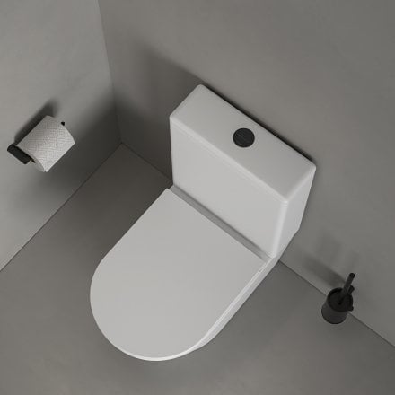 Faro Matt White Close Coupled Toilet with Matt Black Push Button Flush