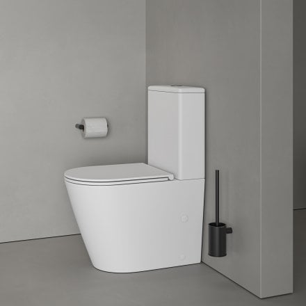Faro Matt White Close Coupled Toilet with Matt Black Push Button Flush