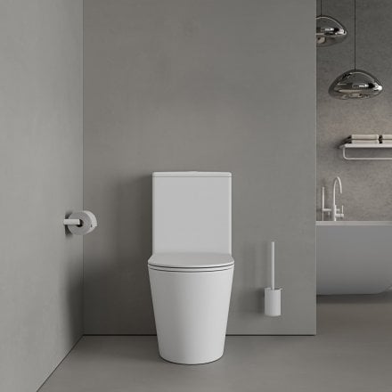 Faro Matt White Close Coupled Toilet with Matt White Push Button Flush