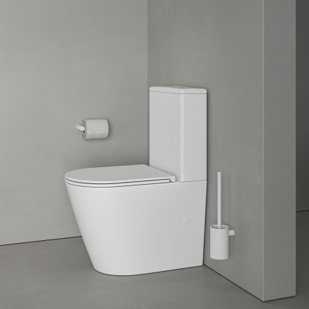 Faro Matt White Close Coupled Toilet with Matt White Push Button Flush