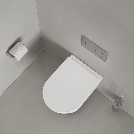 Faro Matt White Wall Hung Rimless Toilet with Concealed Frame Cistern and Brushed Stainless Flush Plate