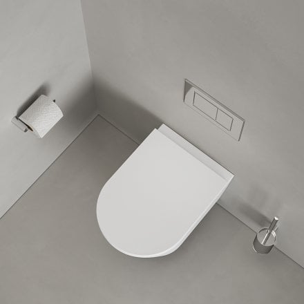 Faro Matt White Wall Hung Rimless Toilet with Concealed Frame Cistern and Chrome Flush Plate