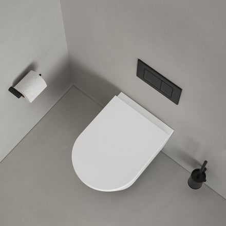 Faro Matt White Wall Hung Rimless Toilet with Concealed Frame Cistern and Matt Black Flush Plate