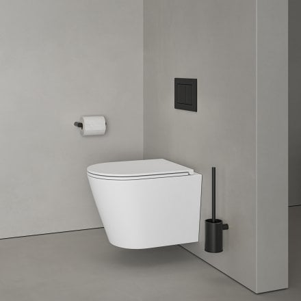 Faro Matt White Wall Hung Rimless Toilet with Concealed Frame Cistern and Matt Black Flush Plate