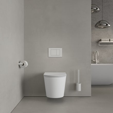 Faro Matt White Wall Hung Rimless Toilet with Concealed Frame Cistern and Matt White Flush Plate