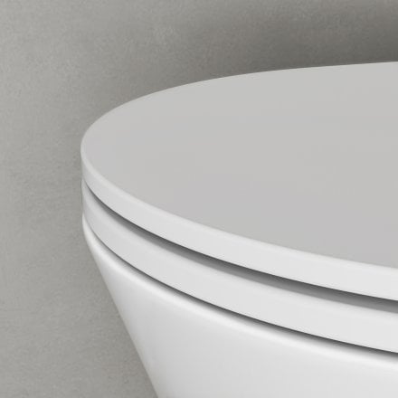 Faro Polished White Back To Wall Rimless Toilet with Concealed Cistern and Brushed Copper Flush Plate