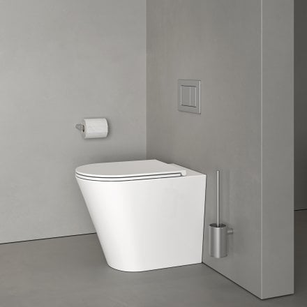 Faro Polished White Back To Wall Rimless Toilet with Concealed Cistern and Brushed Stainless Flush Plate