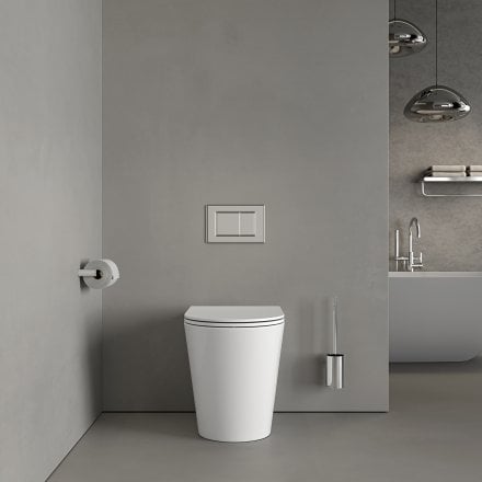 Faro Polished White Back To Wall Rimless Toilet with Concealed Cistern and Chrome Flush Plate